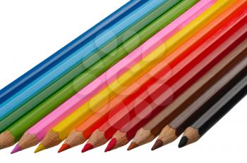 A set of colored pencils on a white background, isolated