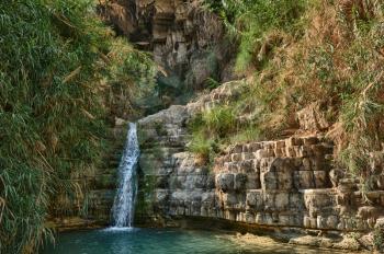 Rocks, streams and waterfalls - Ein Gedi nature reserve off the coast of the Dead Sea.