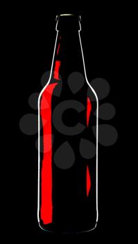 Bottle of lager beer from brown glass, isolated on a black background.