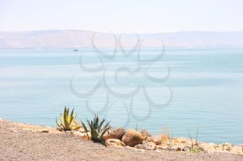 Sea of Galilee in the early morning, ripples on the water. 