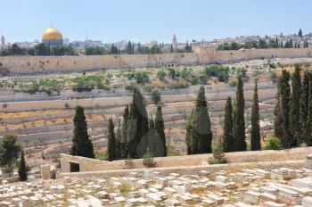 Graves on the Mount of Olives and view on the Jerusalem.