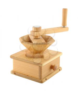Kitchen appliances - Wooden hand-mill, isolated on a white background