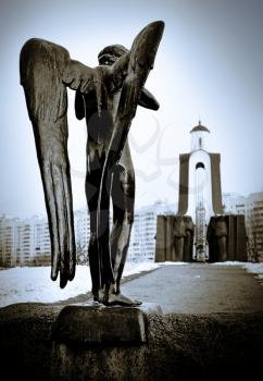 Chapel and a statue of an mourner angel in Minsk, Belarus