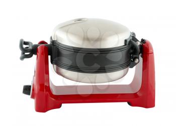 Kitchen appliances - red waffle-iron, isolated on a white background