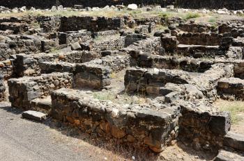 Wall, street and houses - ruins of the Roman-period town Capernaum.