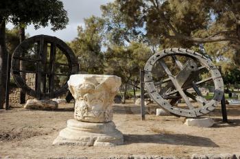 Historical artifacts in the park of Ashkelon, Israel