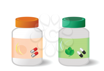 Royalty Free Clipart Image of Two Bottles of Tablets