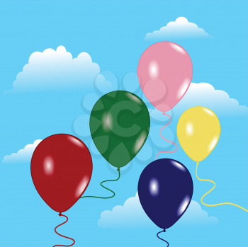 Royalty Free Clipart Image of Balloons in the Sky