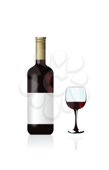 Royalty Free Clipart Image of a Bottle and Glass of Wine