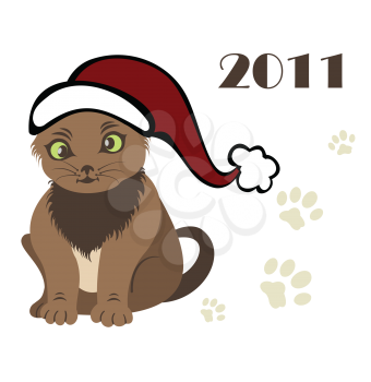 Royalty Free Clipart Image of a Cat in a Christmas Hat