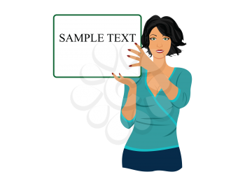 Royalty Free Clipart Image of a Woman Holding a Sign