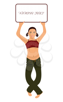 Royalty Free Clipart Image of a Girl Holding a Sign