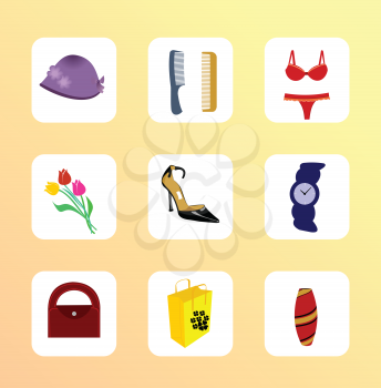 Royalty Free Clipart Image of a Set of Female Accessories 