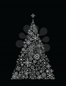 Royalty Free Clipart Image of a Christmas Tree Made of Snowflake