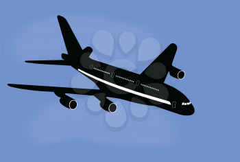 Royalty Free Clipart Image of an Airplane in Mid-Air