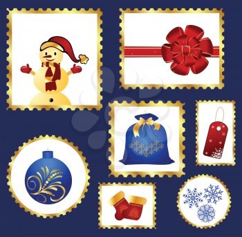 Royalty Free Clipart Image of a Set of Christmas Stamps