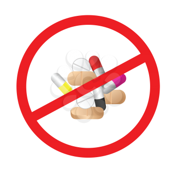 Royalty Free Clipart Image of a Sign Against Pills