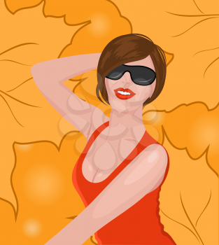 Illustration pretty girl on autumn background - vector