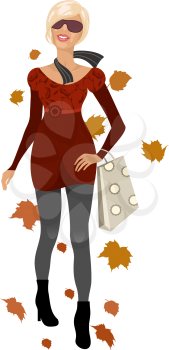 Illustration elegant autumn girl isolated - vector