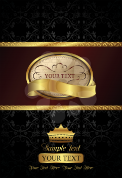Illustration background with golden luxury label and crown - vector