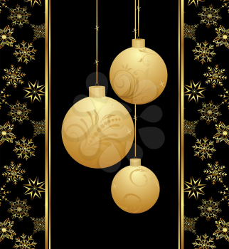 Illustration cute Christmas card with gold balls - vector