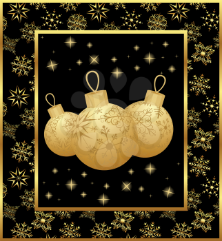 Illustration cute Christmas card with gold balls - vector