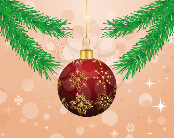 Illustration Christmas background with branch and ball - vector