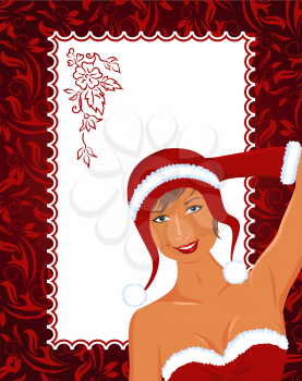 Illustration christmas lady with greeting card - vector