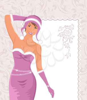 Illustration Miss Claus with greeting card - vector