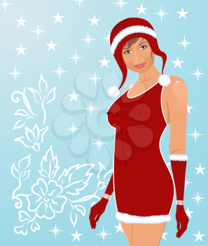 Illustration christmas background with sexy lady - vector