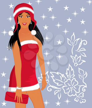 Illustration christmas background with sexy lady - vector