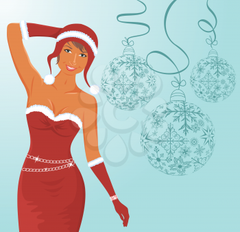 Illustration christmas background with sexy lady and balls - vector