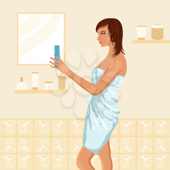 Illustration of pretty women in bathroom - vector