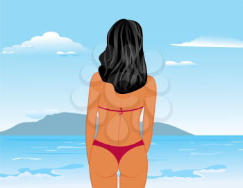 Illustration sexy woman's back on the beach - vector
