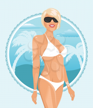 Illustration pretty girl on summer background - vector