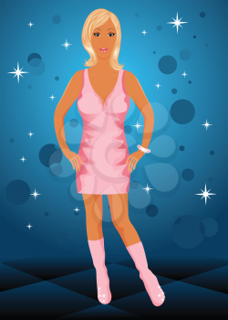 Illustration blond beautiful girl disco dancer - vector