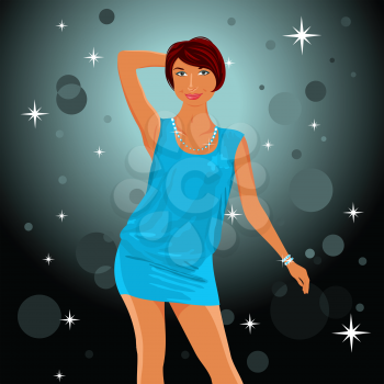 Illustration cute dancing girl in dress - vector