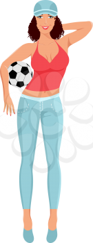 Illustration active girl with ball isolated -  vector