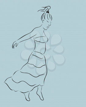 Illustration beautiful girl in skirt, sketch - vector