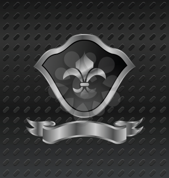 Illustration heraldic shield on metallic background - vector