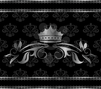 Illustration luxury vintage aluminum frame template with crown - vector