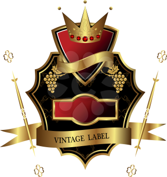 Illustration of black golden label for design heraldic or packing wine isolated on white background - vector