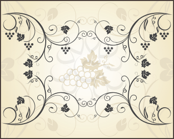 Illustration retro floral frame with grapevine - vector