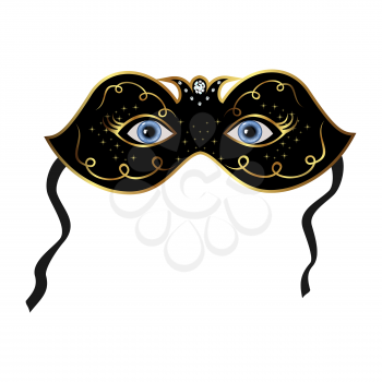 Illustration blue eyes hidden under theatrical mask - vector