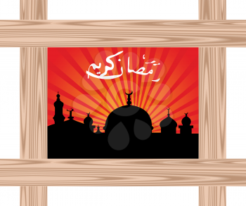 Illustration ramazan celebration background with wooden frame - vector
