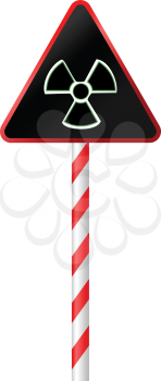 Illustration the warning symbol of radioactive hazard on road striped sign - vector