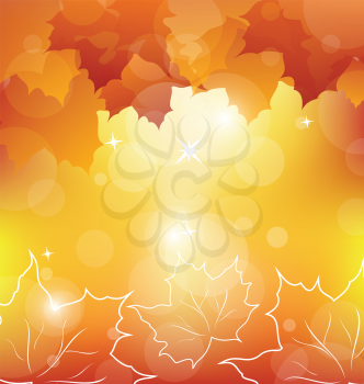 Illustration autumn orange background with maple leaves - vector