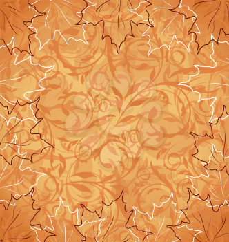 Illustration autumnal maple, seamless floral background - vector