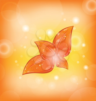 Illustration autumnal background with set orange leaves - vector