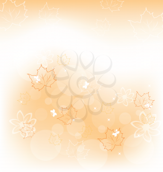 Illustration autumn background with orange maple leaves - vector